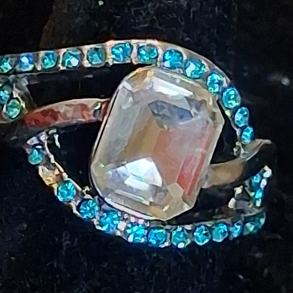 Paparazzi Silvertone Statement Ring with Aquamarine Colored Accent Stones